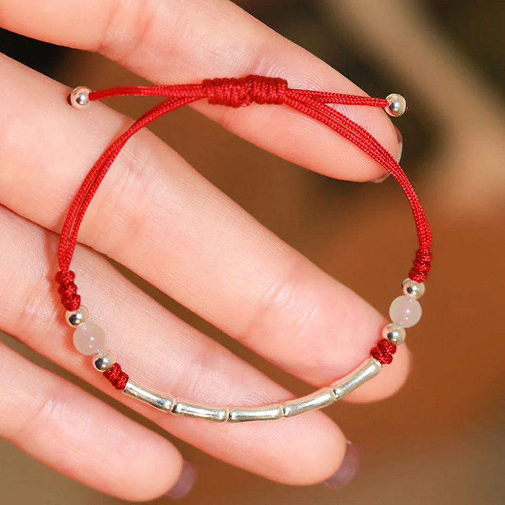 Adjustable S925 Sterling Silver Bamboo Bracelet with Agate