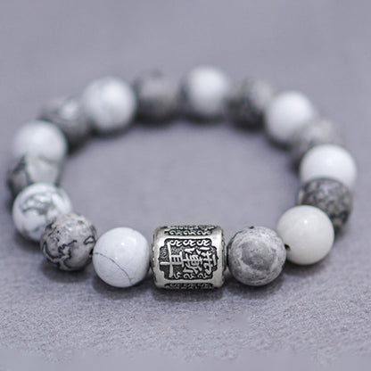 White Turquoise & Map Stone Bracelet with Taoist "Rain Gradual Ear"Beads – Symbol of Protection, Purification & Inner Harmony | Zen Ara Grove