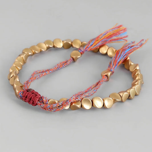 Subtle Zen Threads Bracelet: Mindful Gold & Woven Harmony