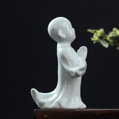 Porcelain Little Monk Sculpture – Minimalist Meditation Decor | Zen Ara Grove