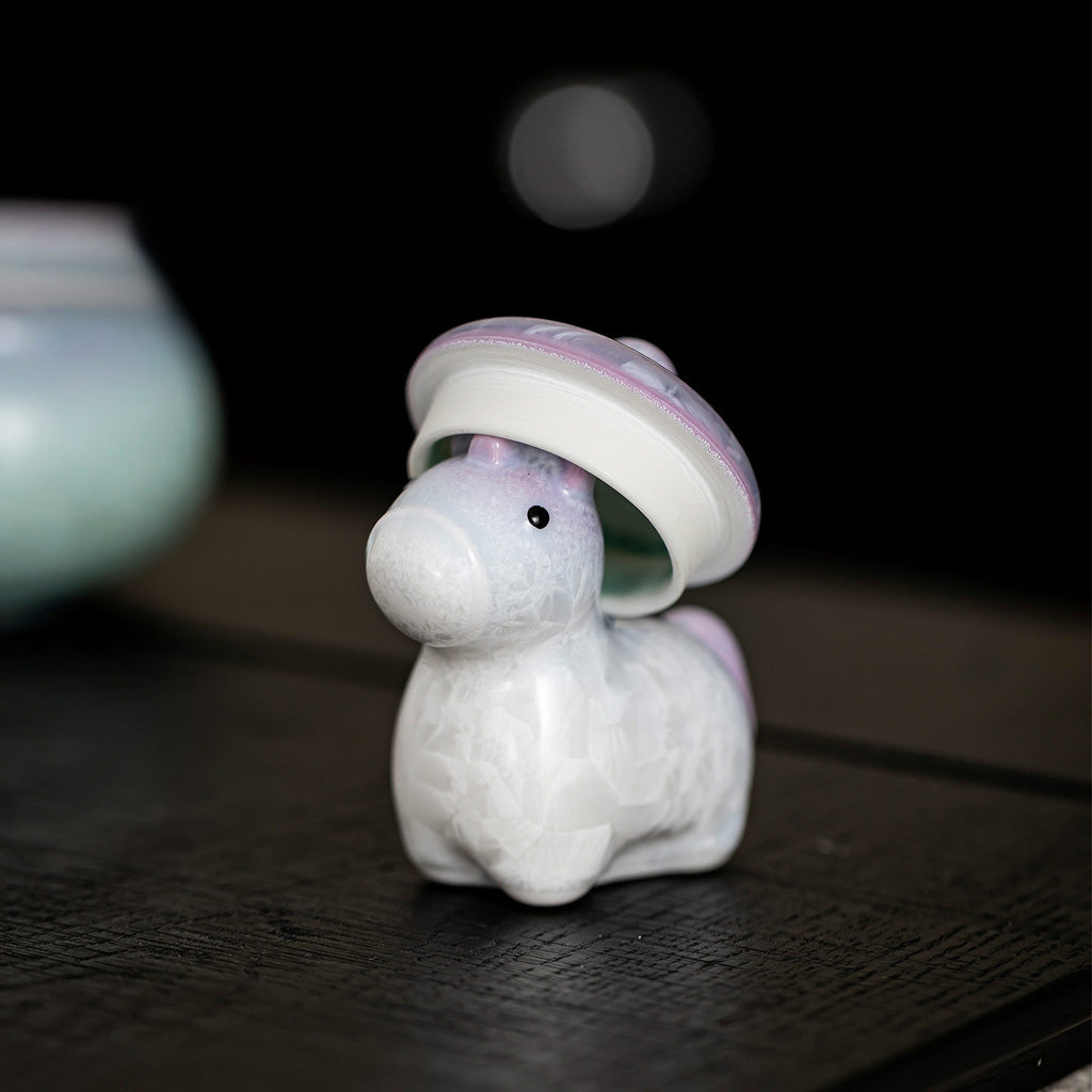 Ceramic Horse Figurine with Gradient Purple Crystalline Glaze – Artistic Shine and Serenity | Zen Ara Grove