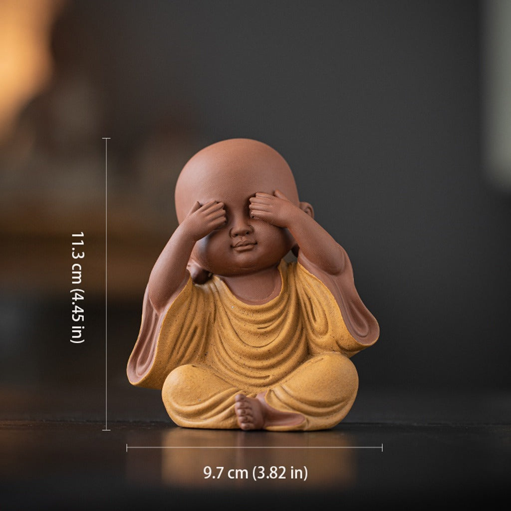 Handcrafted Ceramic "Four-Nos" Monk Statues – Symbol of Inner Calm & Thoughtful Living | Zen Ara Grove