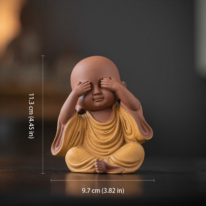 Handcrafted Ceramic "Four-Nos" Monk Statues – Symbol of Inner Calm & Thoughtful Living | Zen Ara Grove