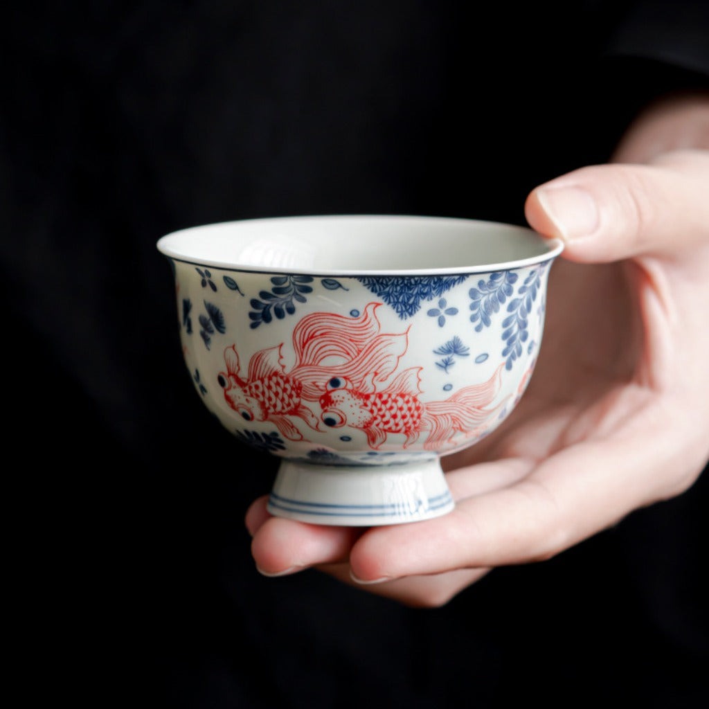 Antique-Style Celadon Blue-and-White Single Cup – Handcrafted Ceramic Tea Ware | Zen Ara Grove