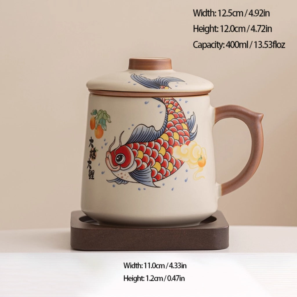 Ru Kiln Glaze Ceramic Teacup – Animal & Nature Motifs, Symbol of Harmony and Good Fortune | Zen Ara Grove