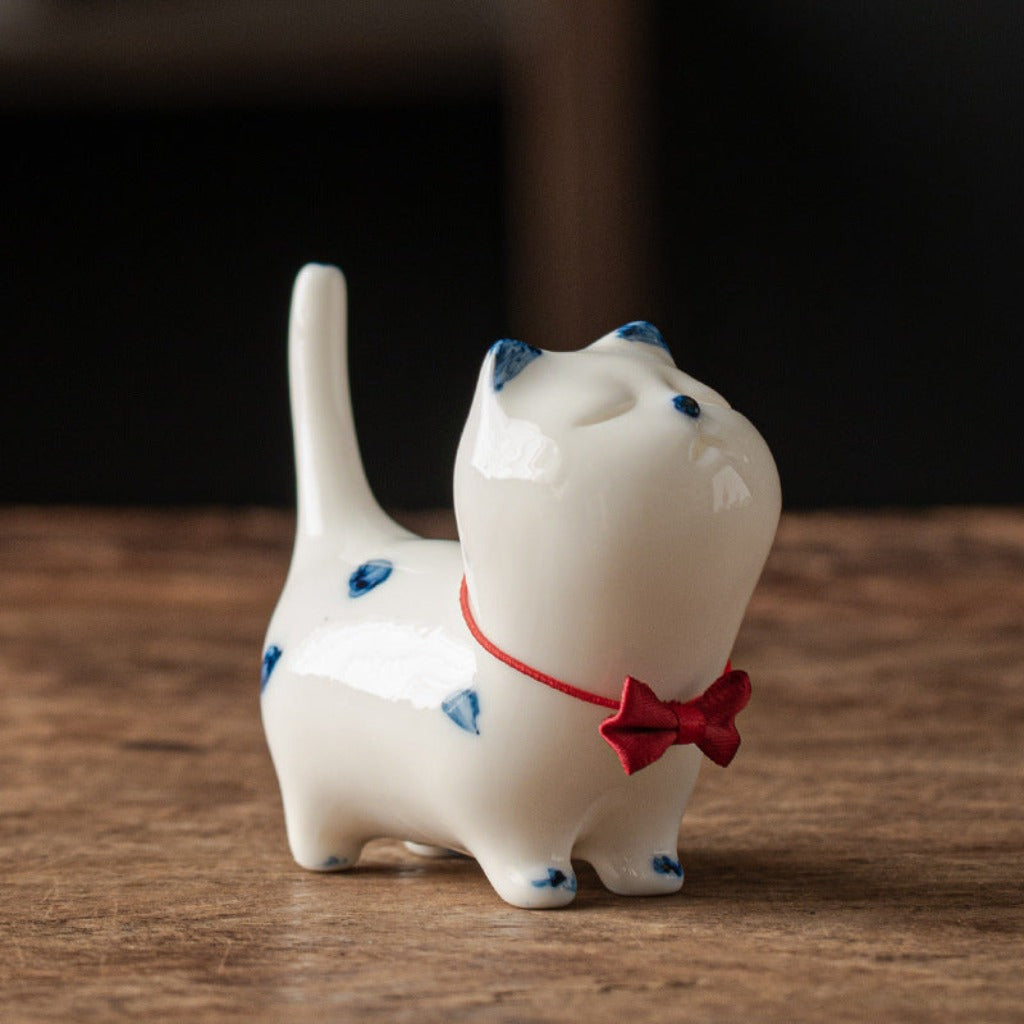 Mini Lucky White Cat Kitten Tea Pet Ceramic Home Desk Figurine Decoration | Zen Ara Grove
