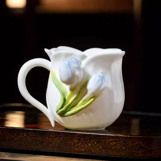 Limited Time Offer · Handcrafted Heritage Porcelain Cup – Tulip Blossoms Growing from the Surface | Zen Ara Grove