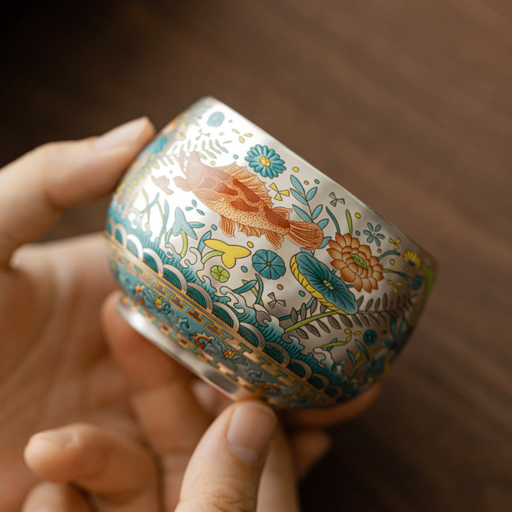 999 Silver Tea Cup – Emblem of Serenity & Blessing – Fine Hammered Finish | Zen Ara Grove