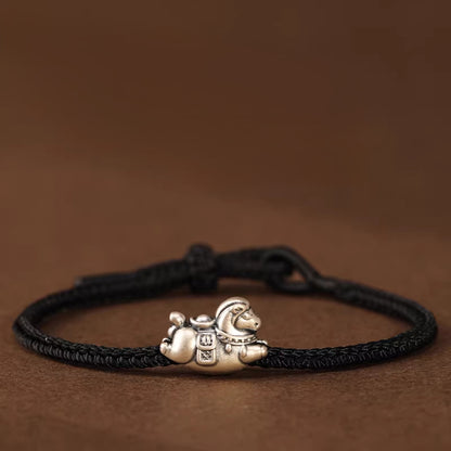 Sterling Silver Horse Charm Bracelet – Adjustable Braided Cord for Good Fortune | Zen Ara Grove