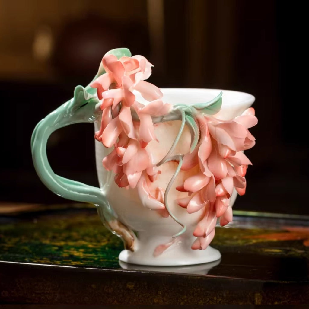 Handcrafted Heritage Porcelain Cup – Roses Blooming from the Surface | Zen Ara Grove
