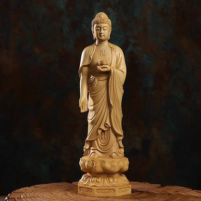 Hand‑Carved Boxwood Triple Holy Buddha Statue – Symbol of Compassion, Wisdom & Enlightenment | Zen Ara Grove