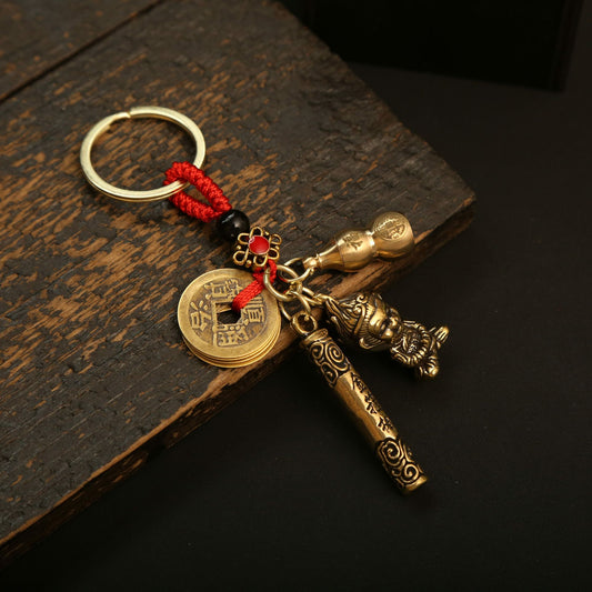 Golden Staff & Monkey King Spirit Key Ring | Zen Ara Grove