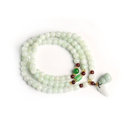 108‑Bead Tri‑Circle Jade Mala Bracelet · Auspicious Gourd Charm | Zen Ara Grove