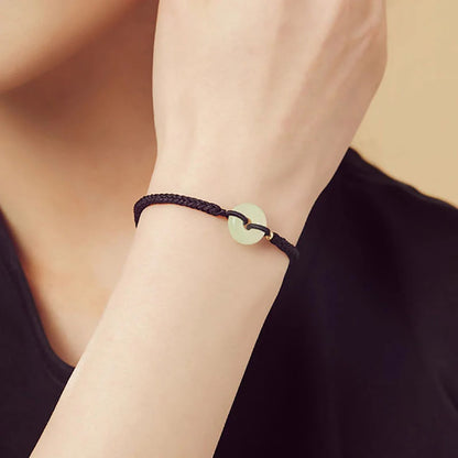 Adjustable Hand-Braided Hetian Jade Peace Buckle Bracelet — Balance & Good Wishes