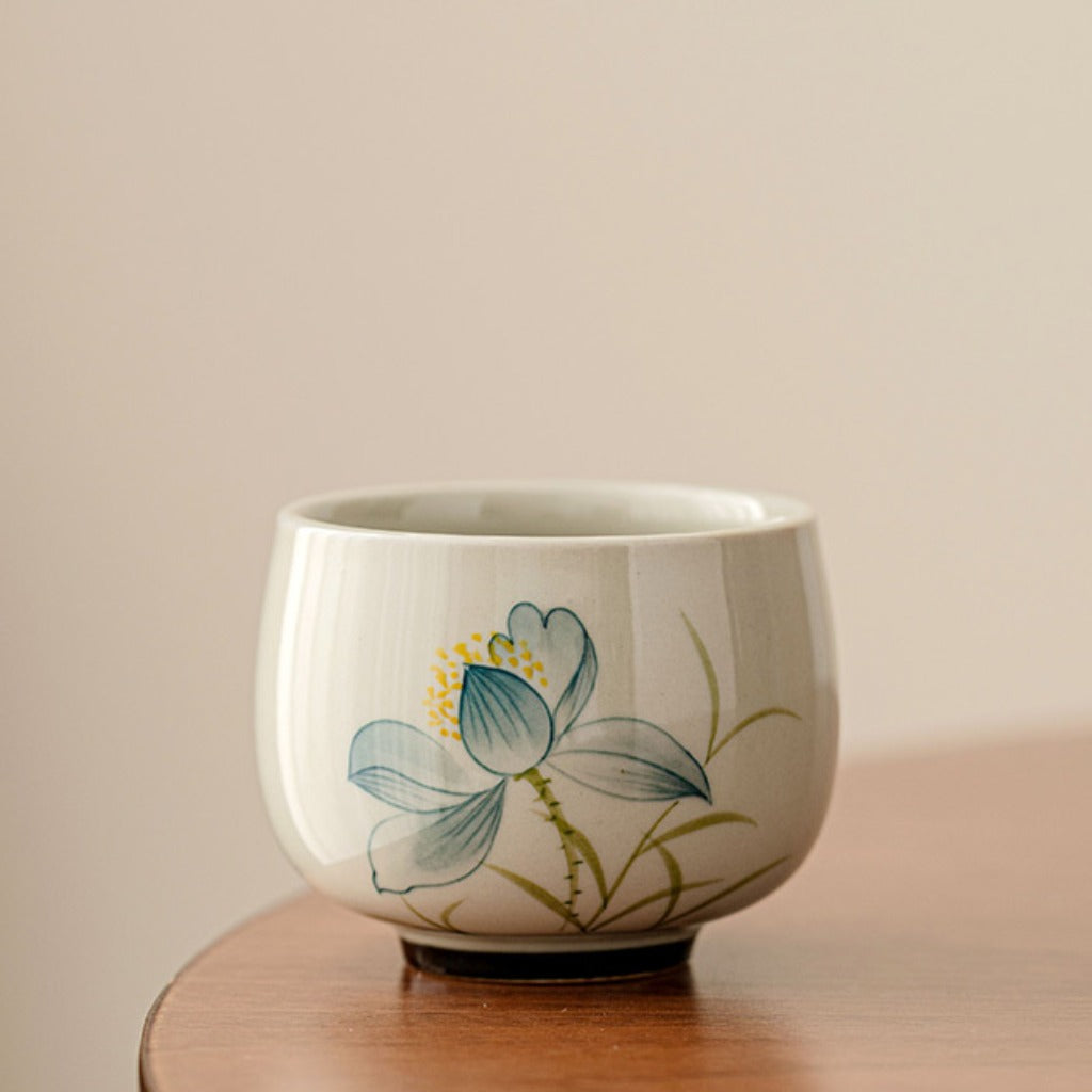 Lotus Hand-Painted Tea Cups