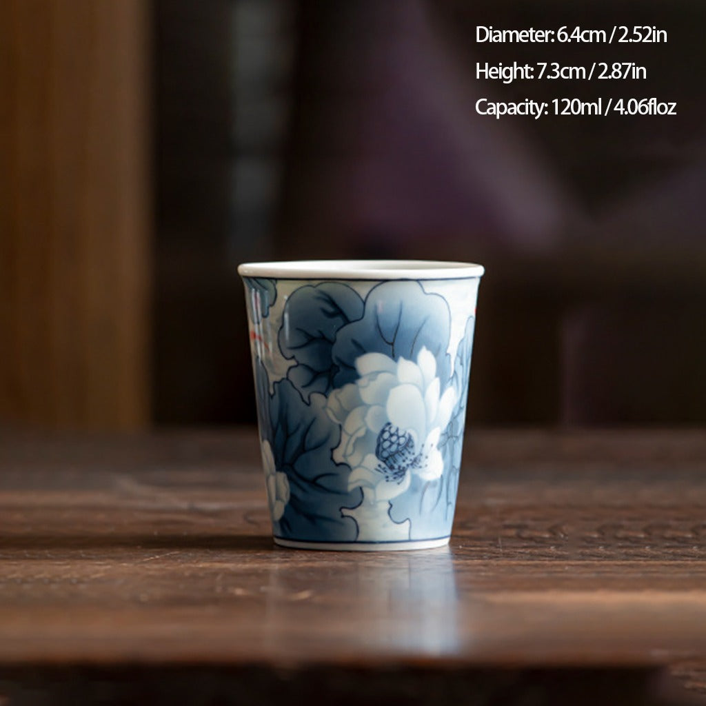Antique-Style Celadon Blue-and-White Single Cup – Handcrafted Ceramic Tea Ware | Zen Ara Grove