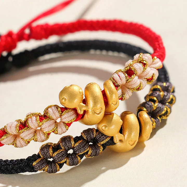 Handmade 999 Sterling Silver Snake Year Red String Bracelet – Heart & Peach Blossom Luck | Zen Ara Grove