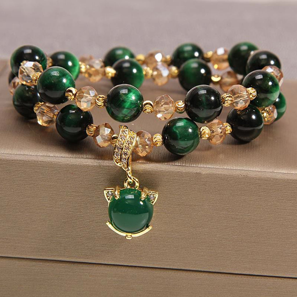 Tiger Eye Pixiu Fox Lucky Bag Double Wrap Bracelet for Protection Confidence and Prosperity | Zen Ara Grove