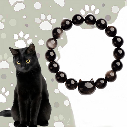 TODAY ONLY! Black Cat Obsidian Bracelet – Silver Sheen Beads with Cute Feline Charm | Zen Ara Grove