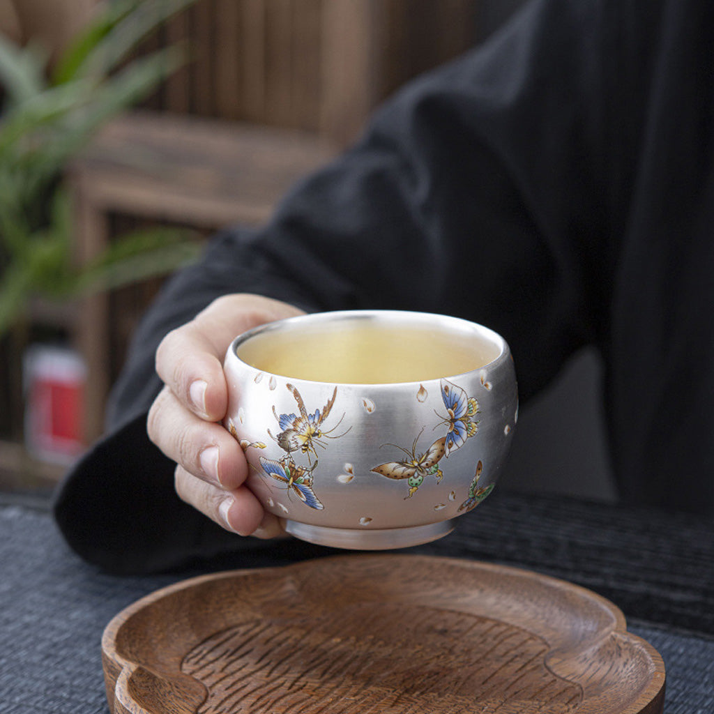 Handmade Silver Cup Gift Set – Sign of Prosperity & Harmony – Artistic Mountain Pattern | Zen Ara Grove