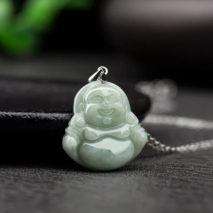 Jade Smiling Buddha Pendant on 925 Silver Chain – Symbol of Joy and Blessing | Zen Ara Grove