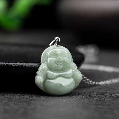 Jade Smiling Buddha Pendant on 925 Silver Chain – Symbol of Joy and Blessing | Zen Ara Grove