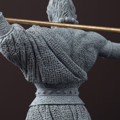 Monkey King Warrior Buddha Statue – Carved Green Sandstone Art Figurine | Zen Ara Grove