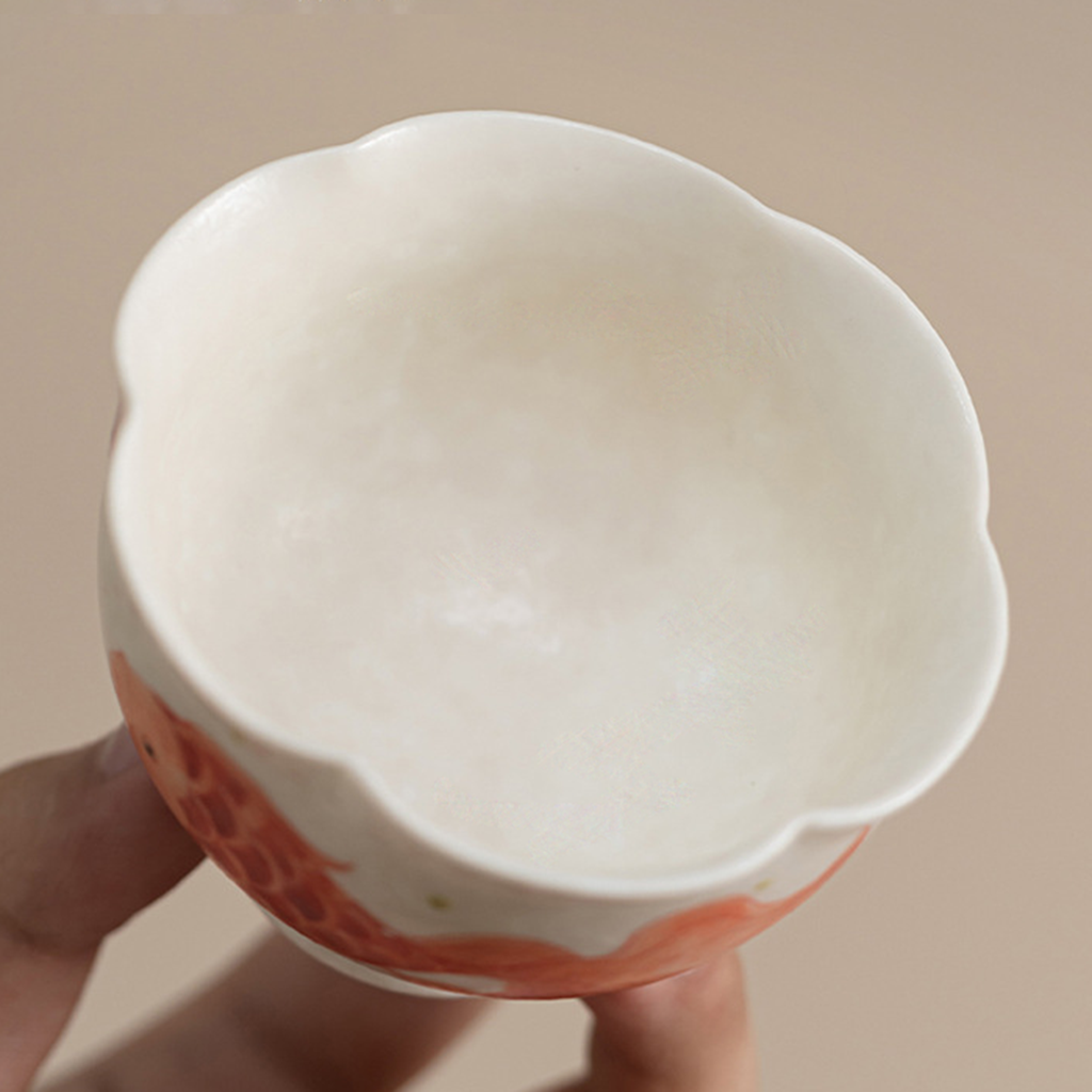 Hand-Painted Koi Porcelain Footed Cup – Flared Flower Rim | Zen Ara Grove