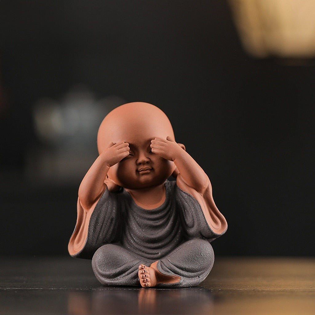 Handcrafted Ceramic "Four-Nos" Monk Statues – Symbol of Inner Calm & Thoughtful Living | Zen Ara Grove