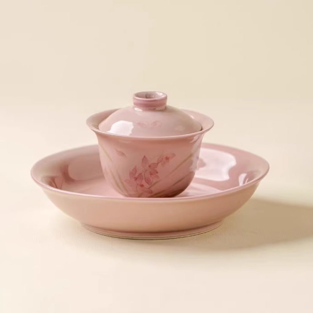 Pink Hand-Painted Magnolia Ceramic Teacup – Artistic Color Glaze Drinkware | Zen Ara Grove