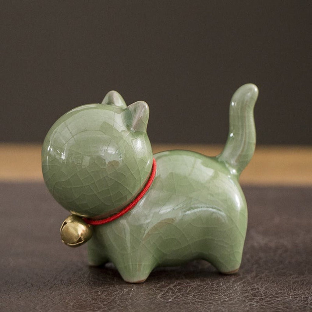 Mini Cute Lucky Bell Cat Tea Pet Ceramic Home Desk Figurine Decoration| Zen Ara Grove