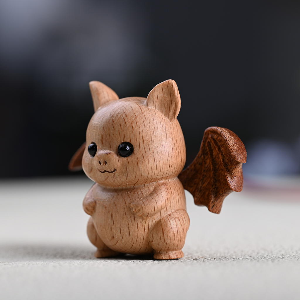 Whimsical Beech Wood Baby Bat – Artisanal Joint Design Wooden Decor | Zen Ara Grove