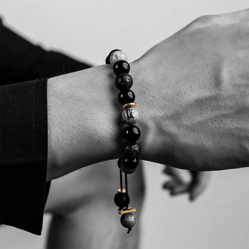 Handmade Adjustable Cord – Volcanic Stone & Polished Obsidian, Galaxy Style | Zen Ara Grove
