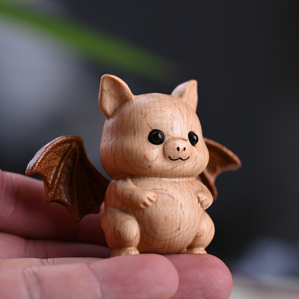 Whimsical Beech Wood Baby Bat – Artisanal Joint Design Wooden Decor | Zen Ara Grove