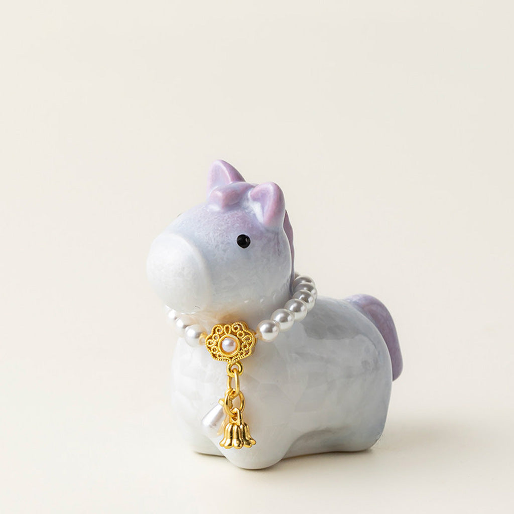 Ceramic Horse Figurine with Gradient Purple Crystalline Glaze – Artistic Shine and Serenity | Zen Ara Grove