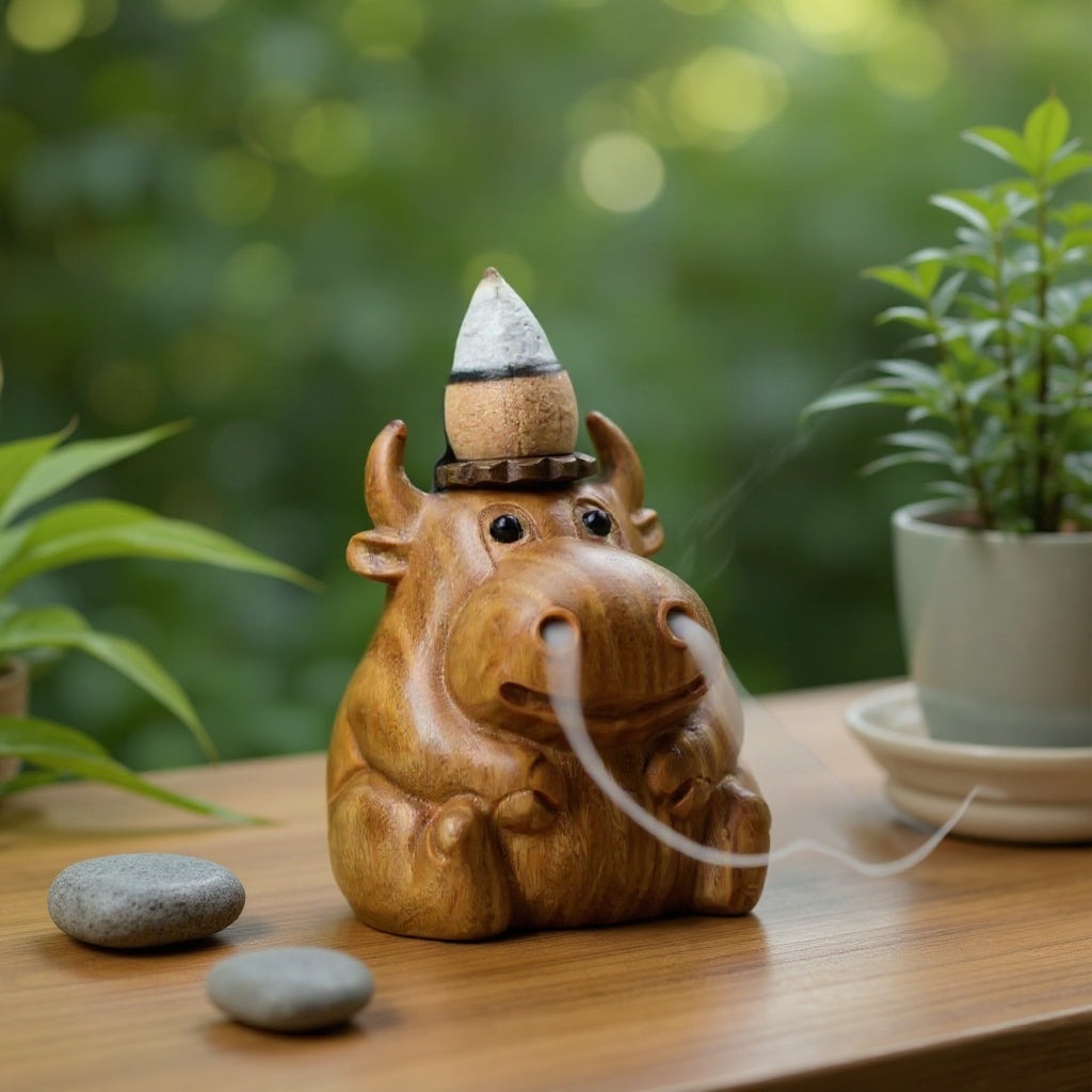 Lucky Ox Incense Burner — Hand-carved Green Sandalwood Figurine | Zen Ara Grove