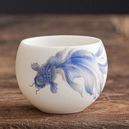 Milky White Ceramic Mug with Koi Motif – Elegant Glaze for Hot and Cold Drinks | Zen Ara Grove