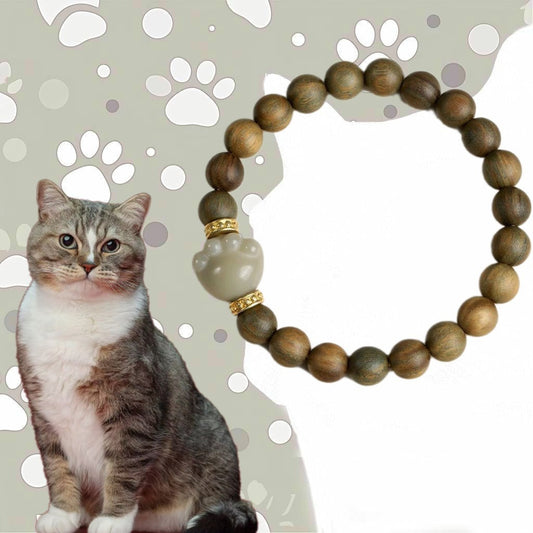 Vintage Green Sandalwood Bracelet – Cat Paw Charm Inspired Prayer Beads | Zen Ara Grove