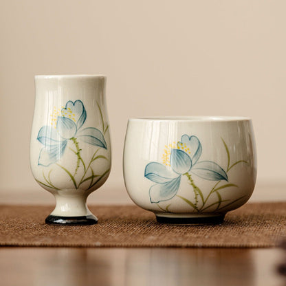 Lotus Hand-Painted Tea Cups