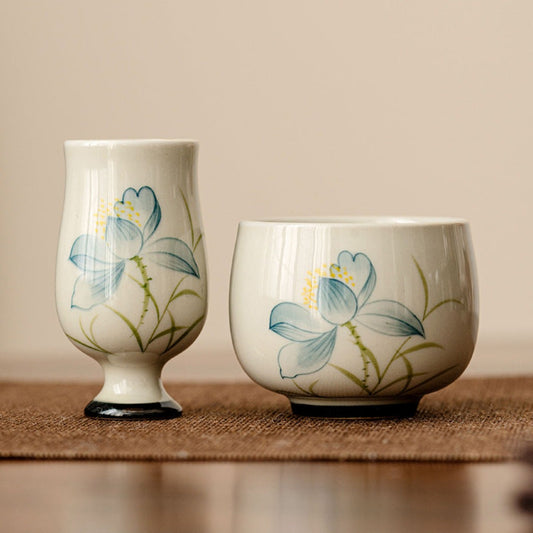 Lotus Hand-Painted Tea Cups