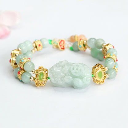 Natural Jade Pixiu Double‑Layer Bracelet – Symbol of Wealth and Blessing | Zen Ara Grove