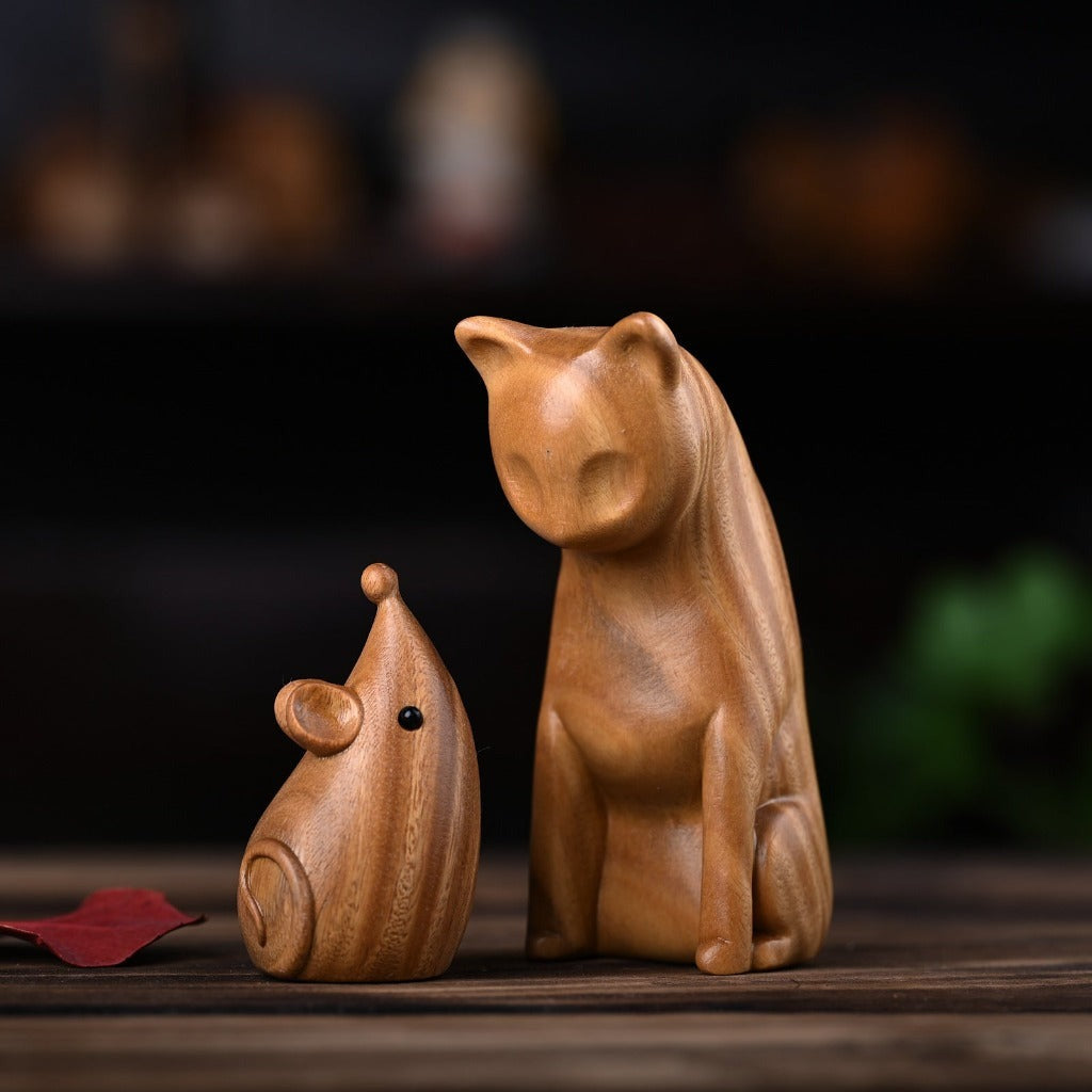 Small Cat Mouse Green Sandalwood African Red Rosewood Peace Home Decoration | Zen Ara Grove