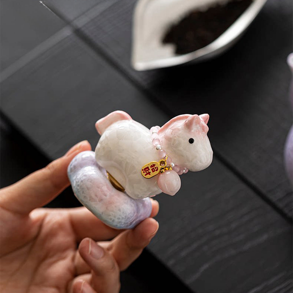Crystal‑Glazed Ceramic Horse Figurine – Symbol of Vitality & Good Fortune – Rotating Design Tea Table Ornament | Zen Ara Grove