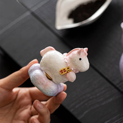 Crystal‑Glazed Ceramic Horse Figurine – Symbol of Vitality & Good Fortune – Rotating Design Tea Table Ornament | Zen Ara Grove