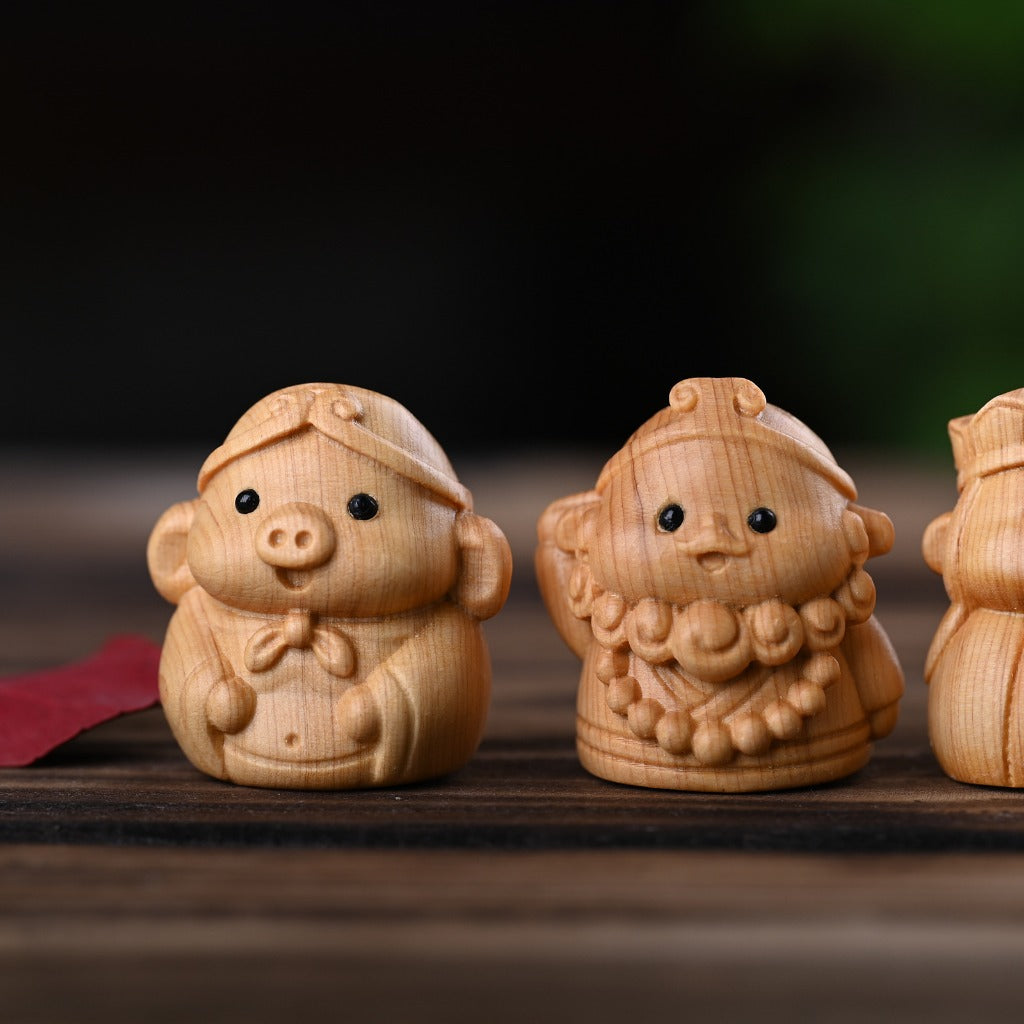 Monkey King Sun Wukong & Three Companions Cypress Wood Figurines | Zen Ara Grove