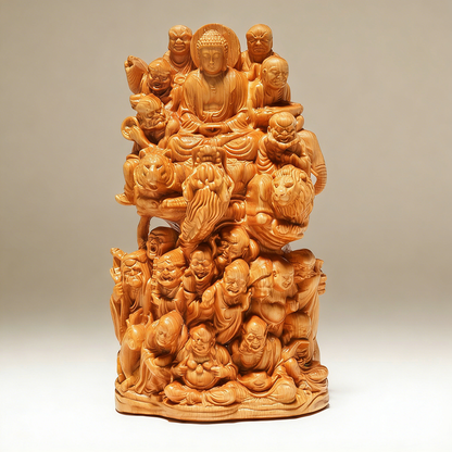 Handcrafted Eighteen Arhats Dragon and Tiger Taming Buddha Figurine – Strength & Protection | Zen Ara Grove