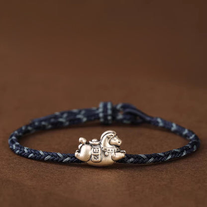 Sterling Silver Horse Charm Bracelet – Adjustable Braided Cord for Good Fortune | Zen Ara Grove