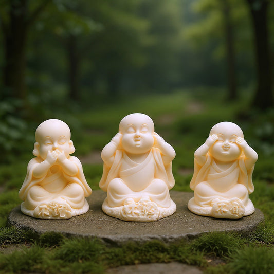 Hand-Carved Tagua Nut "The Three Little Zen Monks" Figurines | Zen Ara Grove
