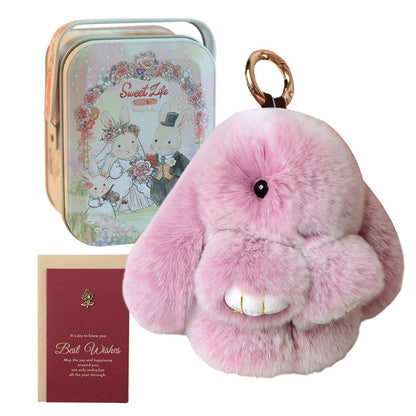 Fluffy Bunny Keychain – Symbol of Warm Blessing | Zen Ara Grove