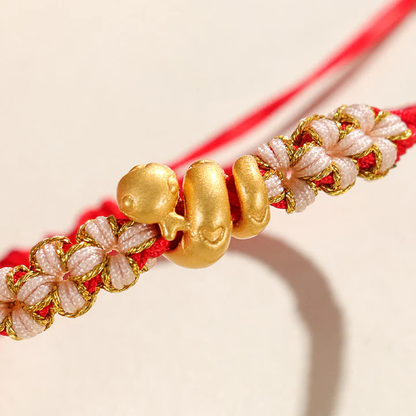 Handmade 999 Sterling Silver Snake Year Red String Bracelet – Heart & Peach Blossom Luck | Zen Ara Grove
